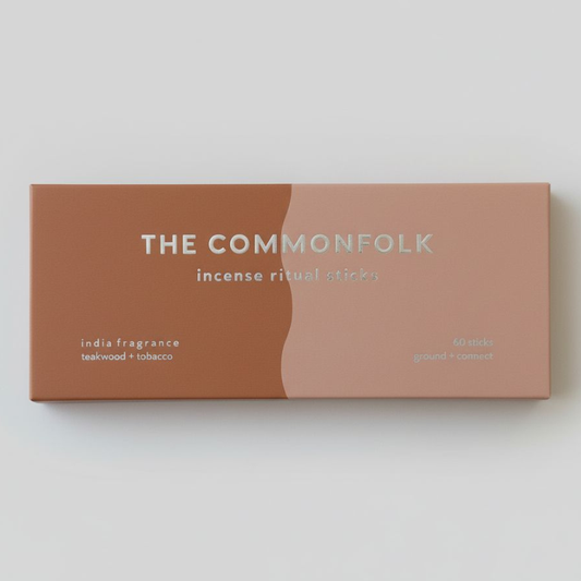 Incense stick box from The Commonfolk on a light gray background