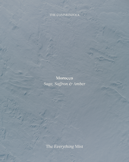 Album cover with text 'Morocco Sage, Saffron & Amber' on a textured blue background