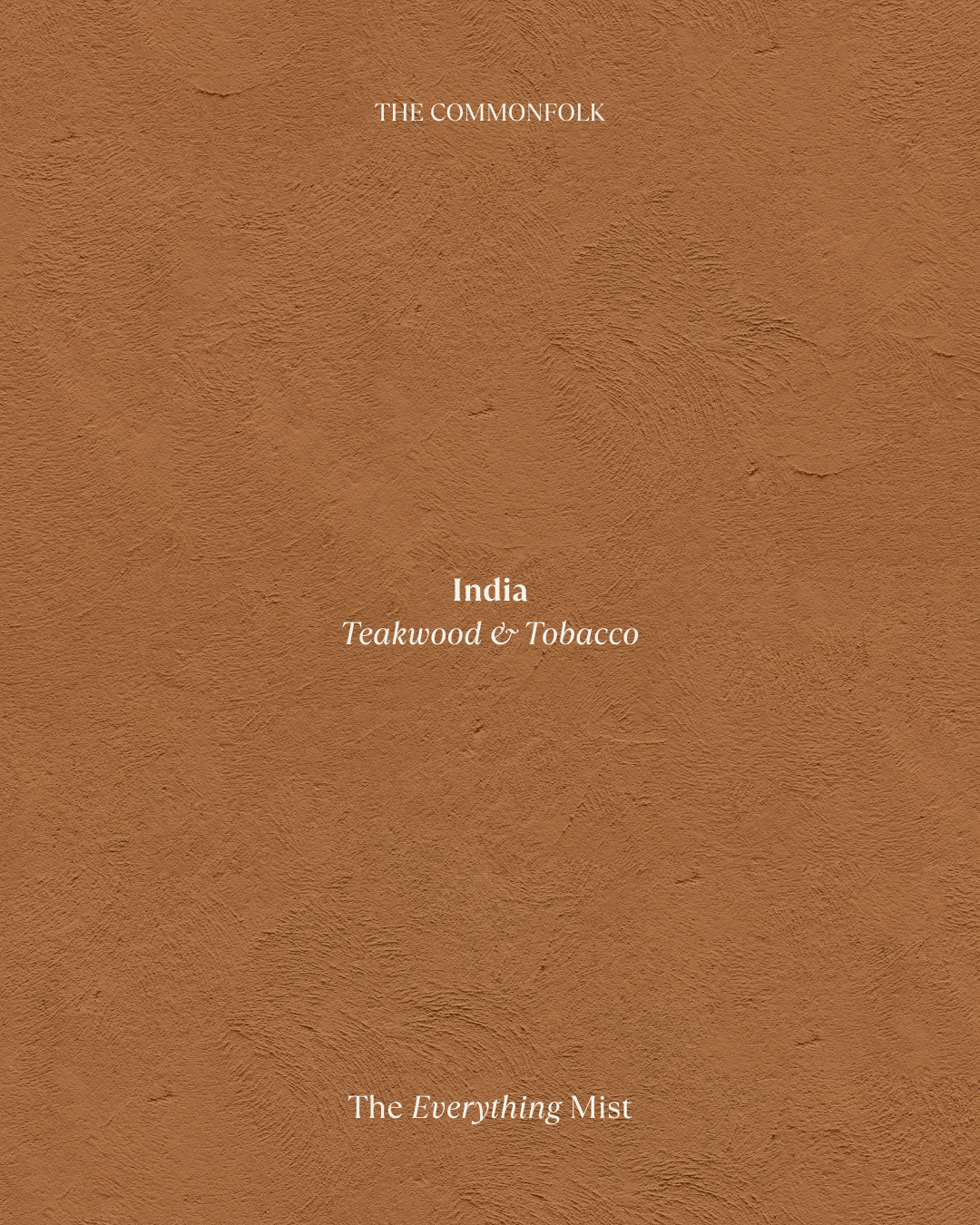 Brown textured product packaging with 'The Commonfolk' branding and text 'India Teakwood & Tobacco'.