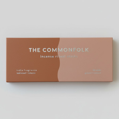 Incense stick box from The Commonfolk on a light gray background