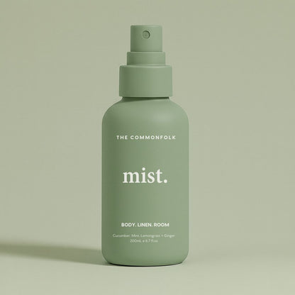 Sage spray bottle labeled 'mist' by The Commonfolk on a beige background
